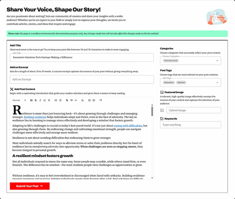 Easy Post Submission Interface